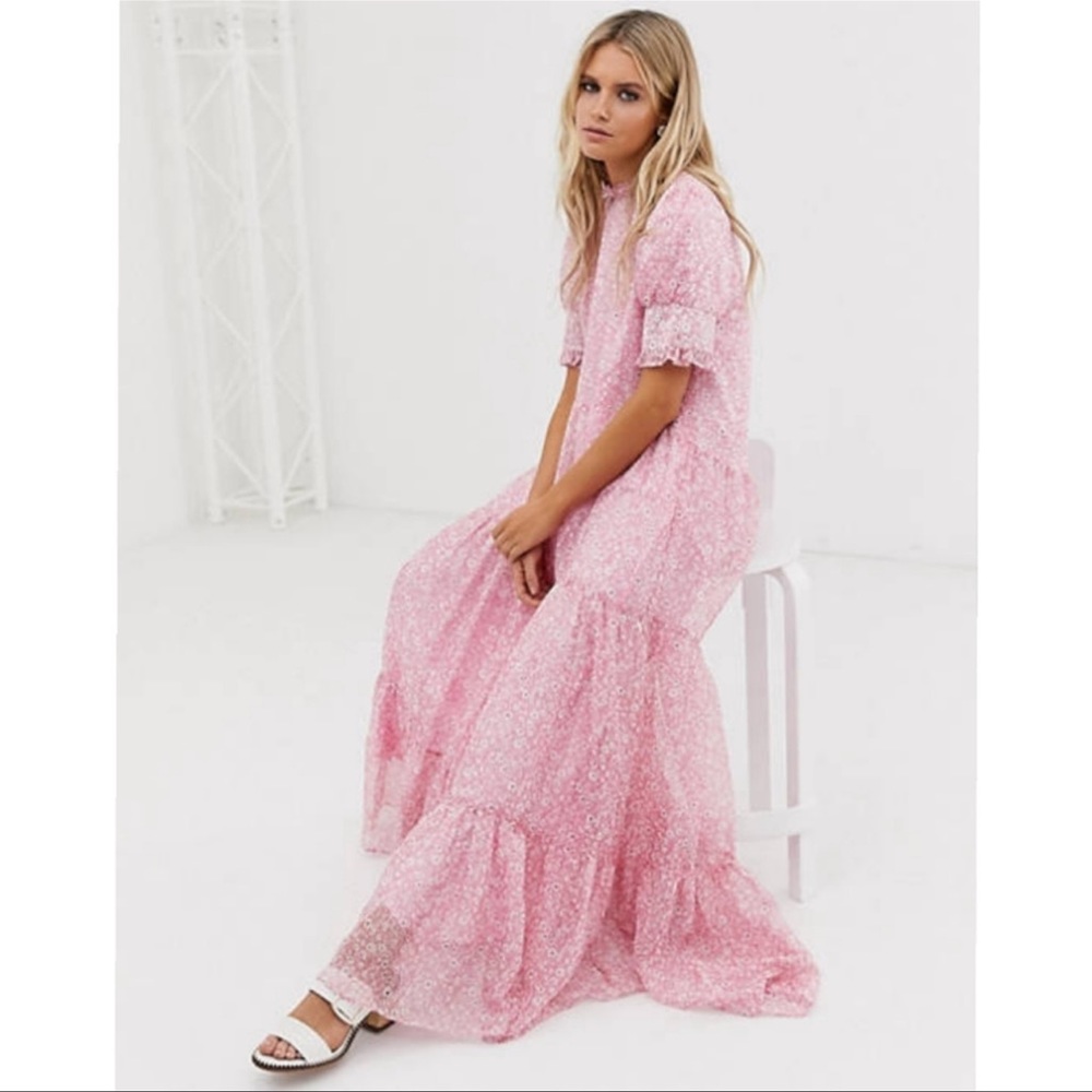 Sister Jane Lace Tiered Maxi Dress In Ditsy Vintage Floral